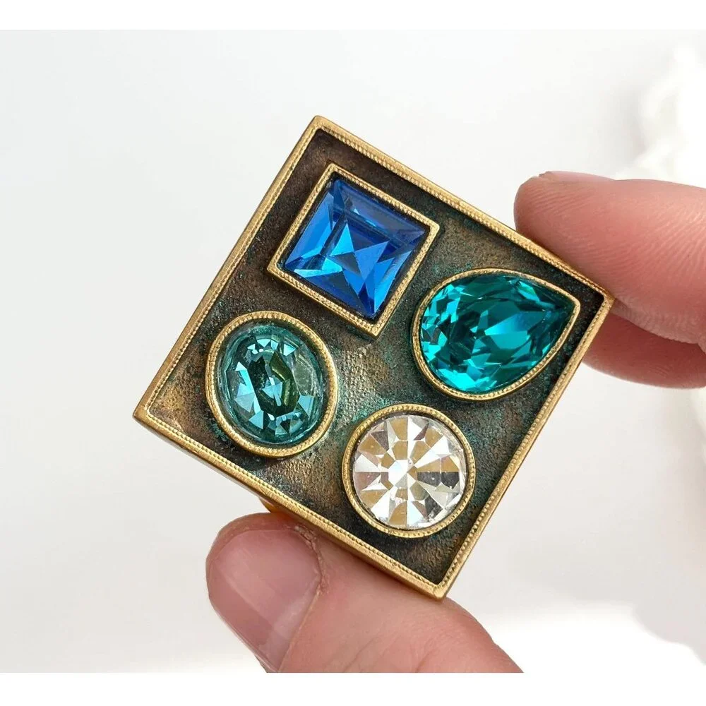 Rhinestone 80's Vintage Gold Toned Compact Mirror Trinket | Jewelry | Ring Box